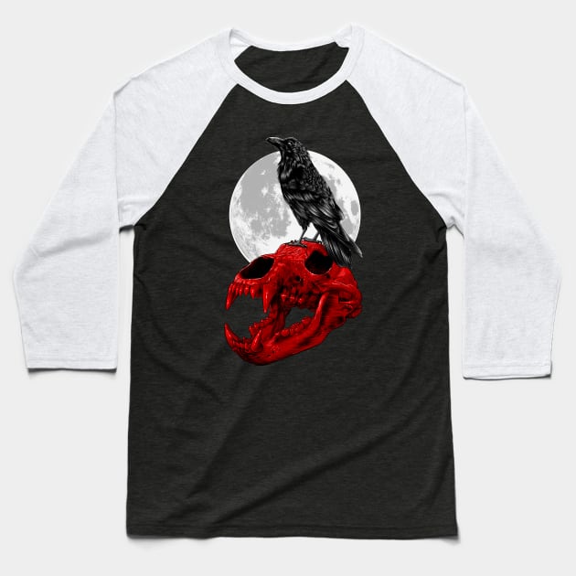 Raven skull Baseball T-Shirt by albertocubatas